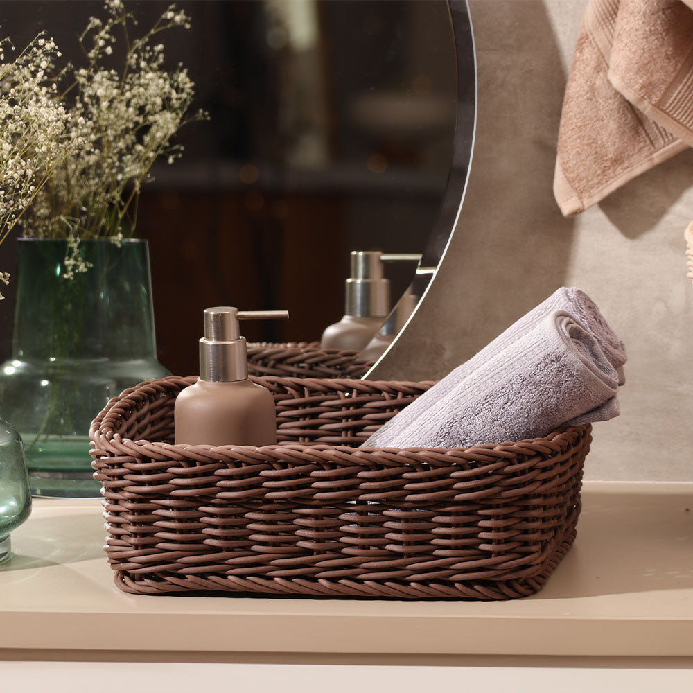 ザ・ステアーズ Brown Basket まどいせん Enhabit Elsa Rectangular Basket Medium - Dark Brown