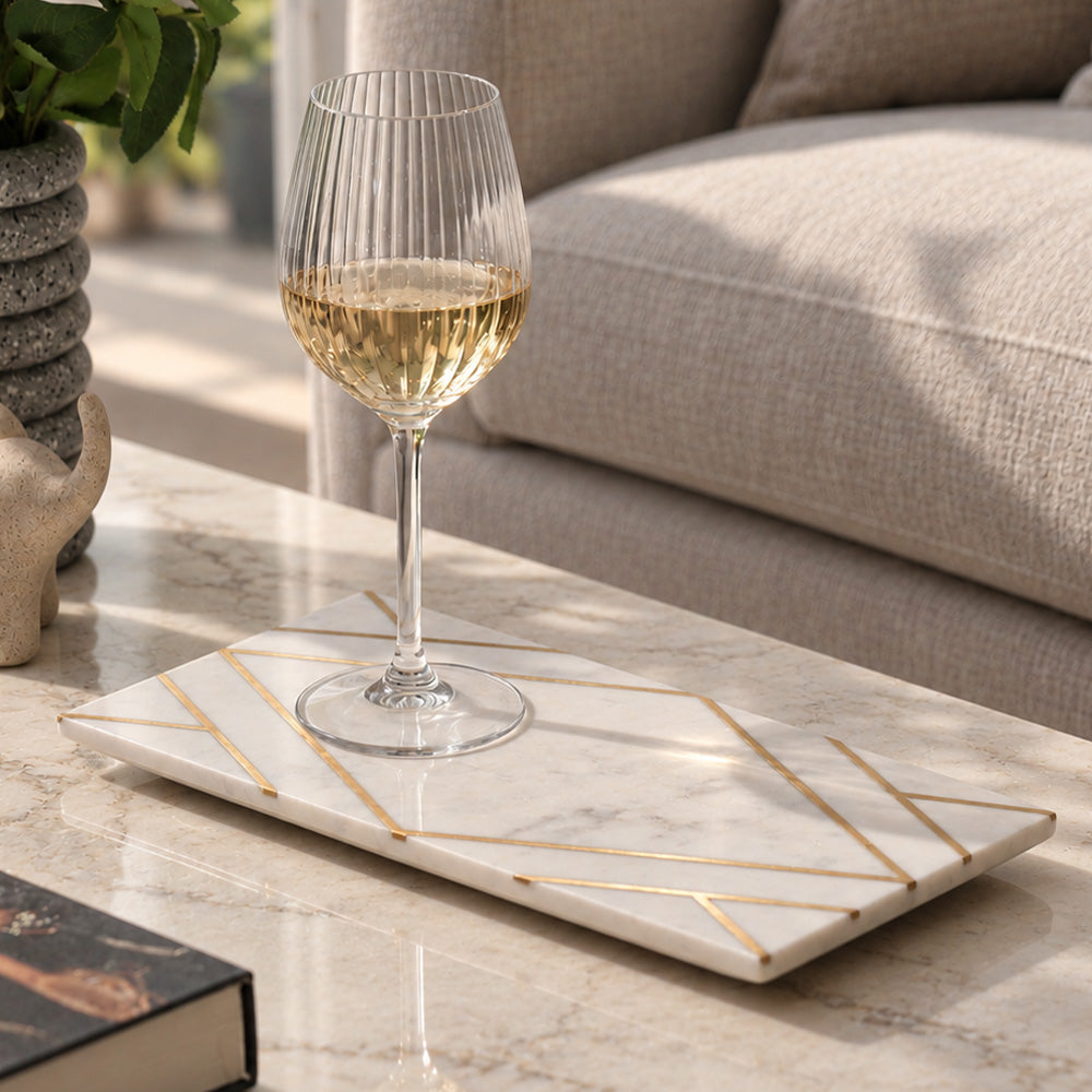 Elysia Marble & Brass Valet Tray - White Gold