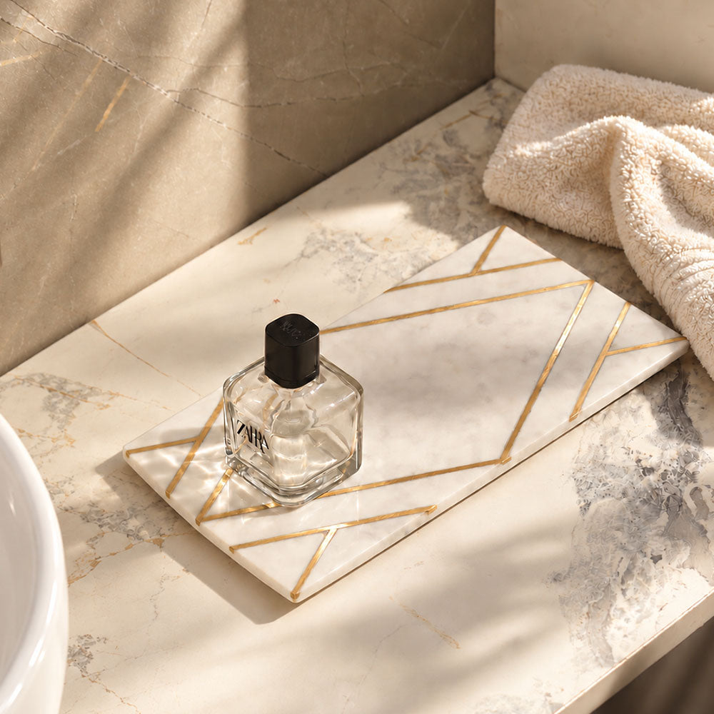 Elysia Marble & Brass Valet Tray - White Gold
