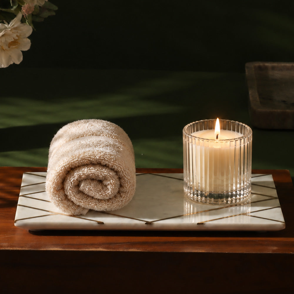 Elysia Marble & Brass Valet Tray - White Gold