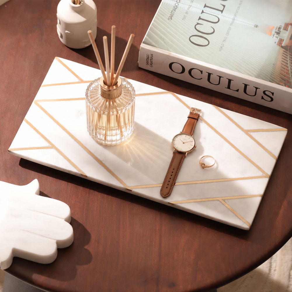 Elysia Marble & Brass Valet Tray - White Gold