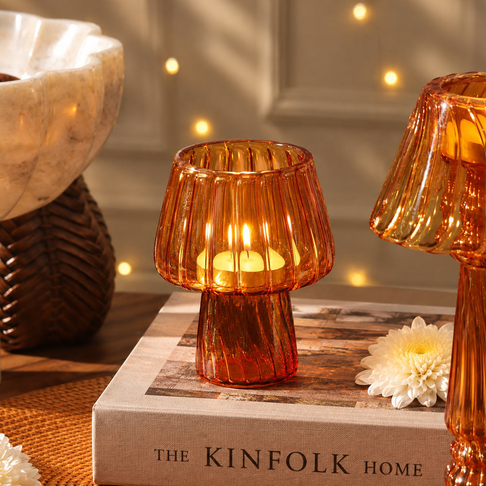 Emir Glass Tealight Holder - Burnt Orange