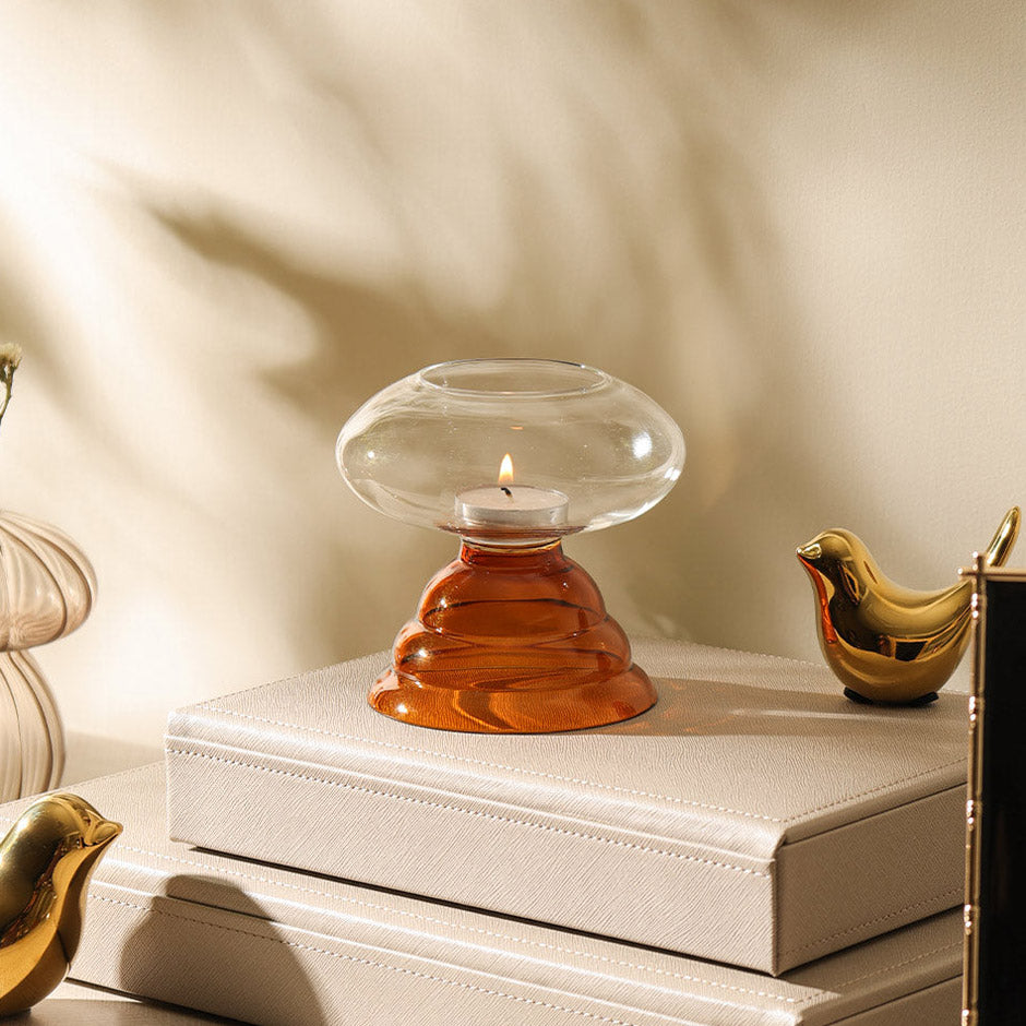 Enoki Glass Tealight Holder - Dark Amber