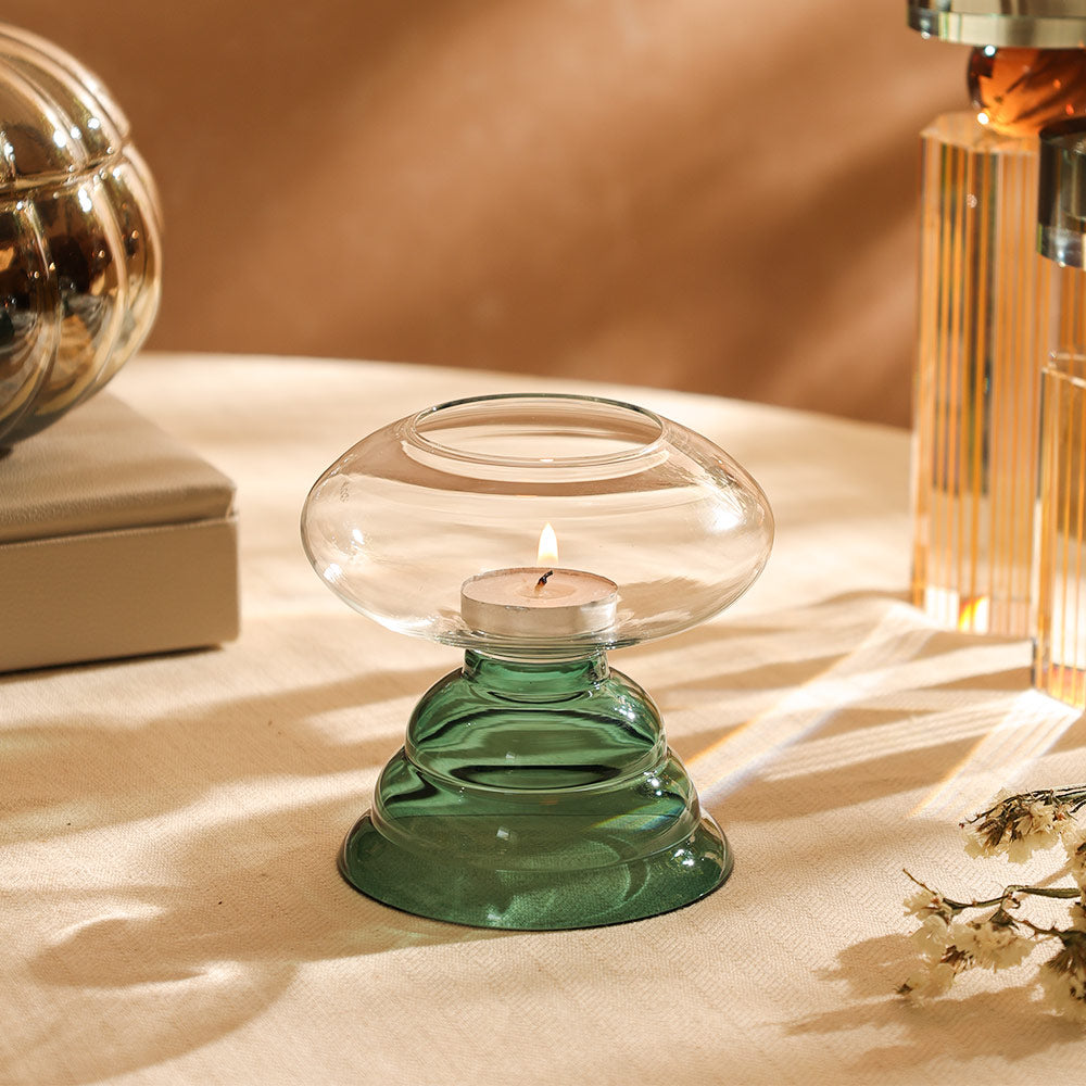 Enoki Glass Tealight Holder - Teal