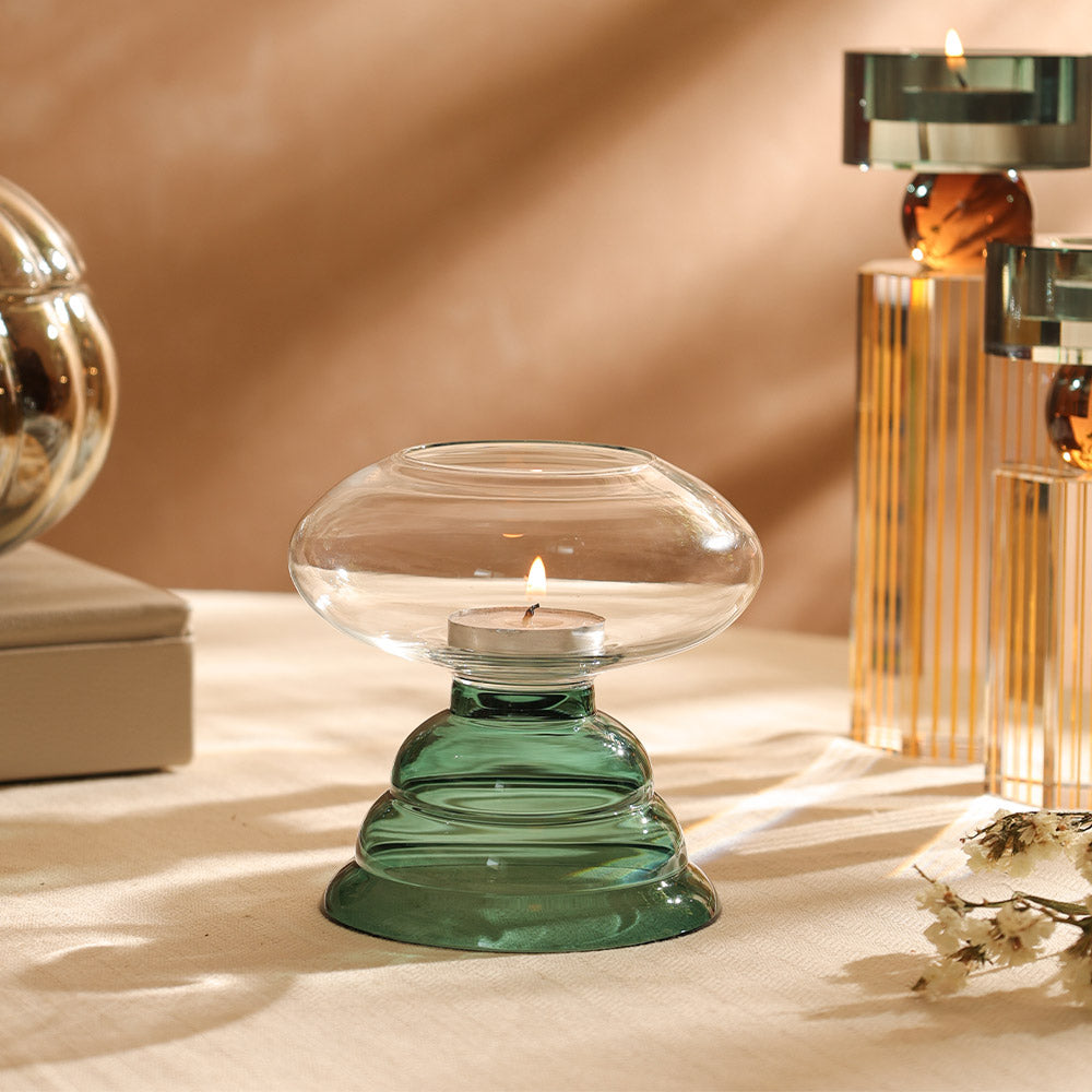 Enoki Glass Tealight Holder - Teal