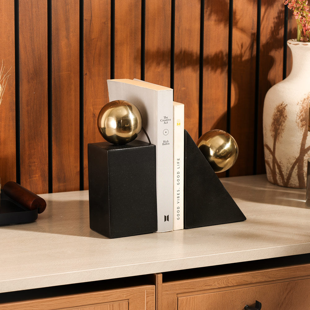 Entia Metal Bookends, Set of 2 - Black Gold