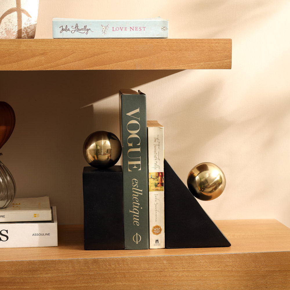 Entia Metal Bookends, Set of 2 - Black Gold