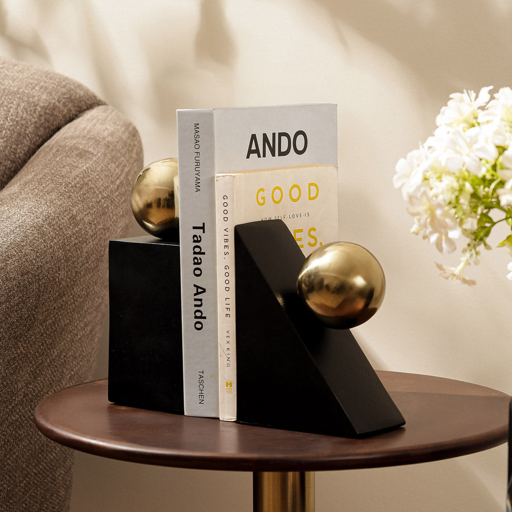 Entia Metal Bookends, Set of 2 - Black Gold