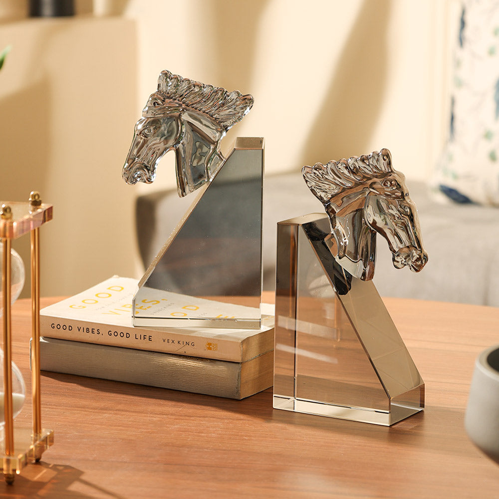 Equine Crystal Bookends, Set of 2 - Smoke