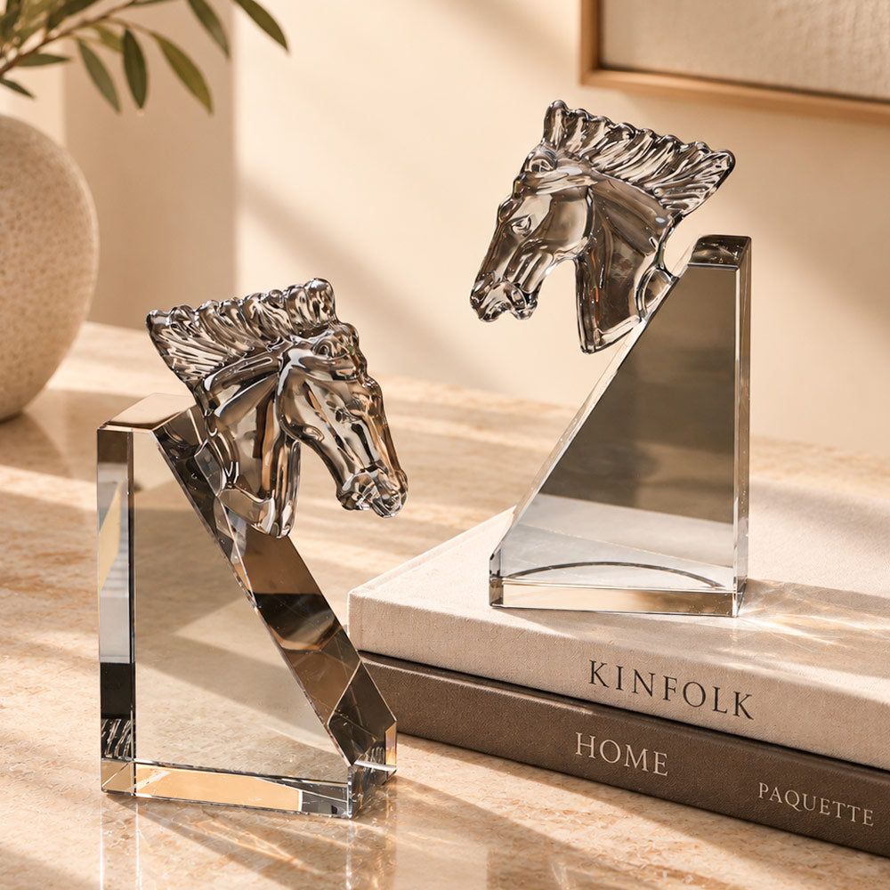 Equine Crystal Bookends, Set of 2 - Smoke