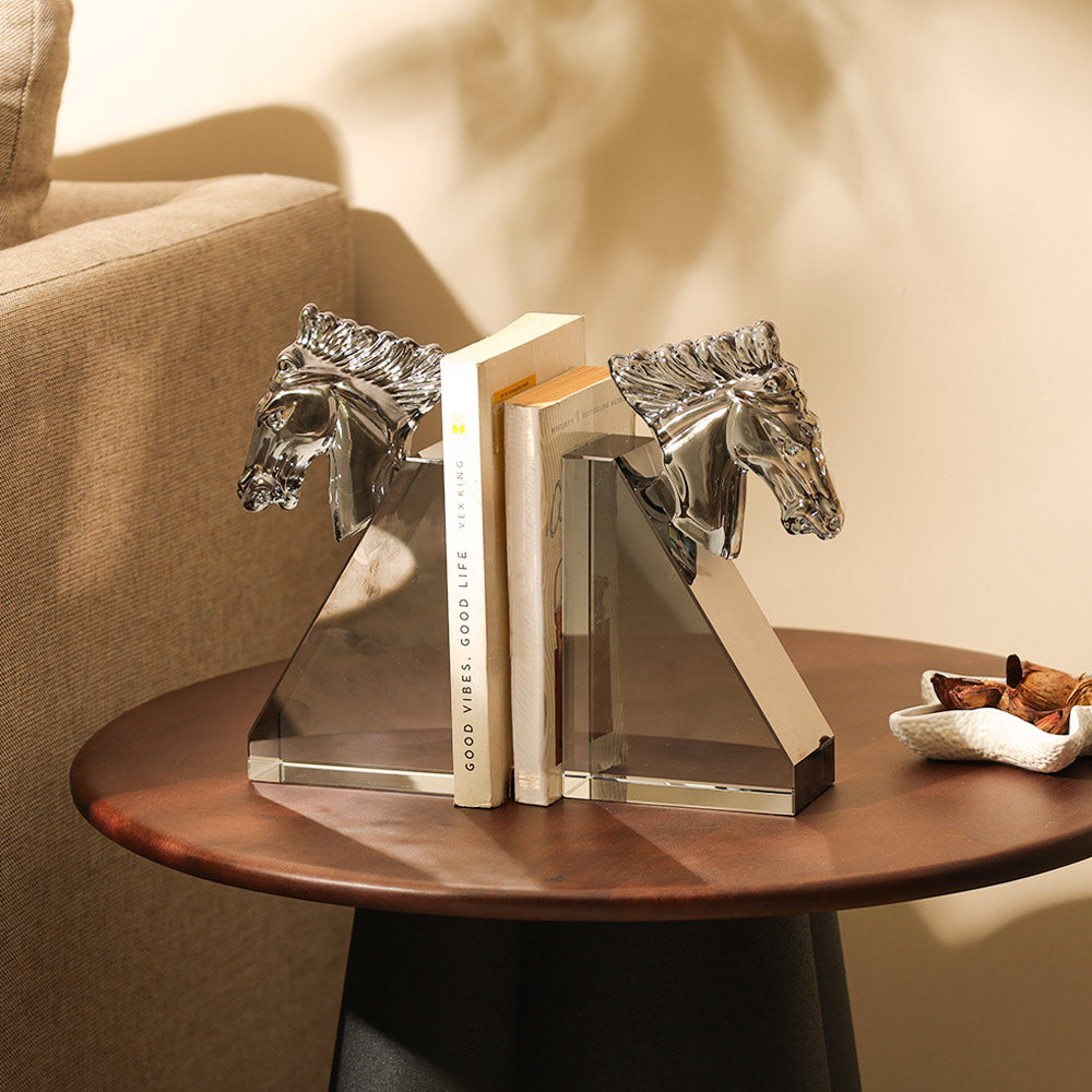 Equine Crystal Bookends, Set of 2 - Smoke