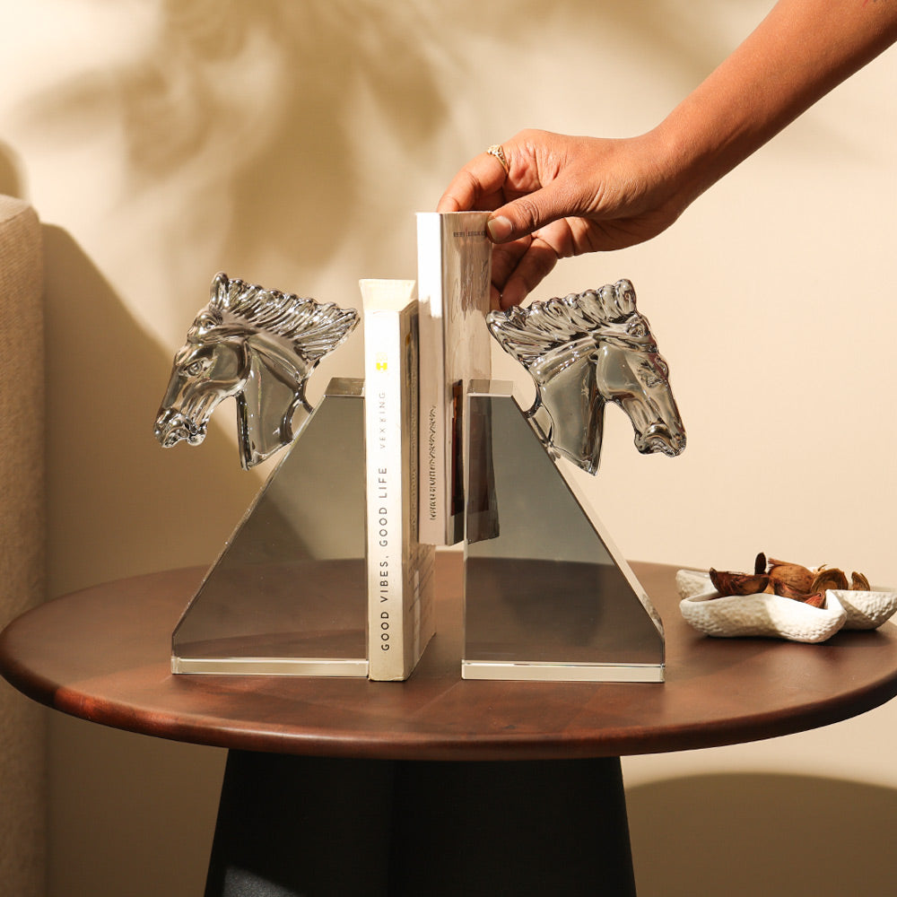 Equine Crystal Bookends, Set of 2 - Smoke