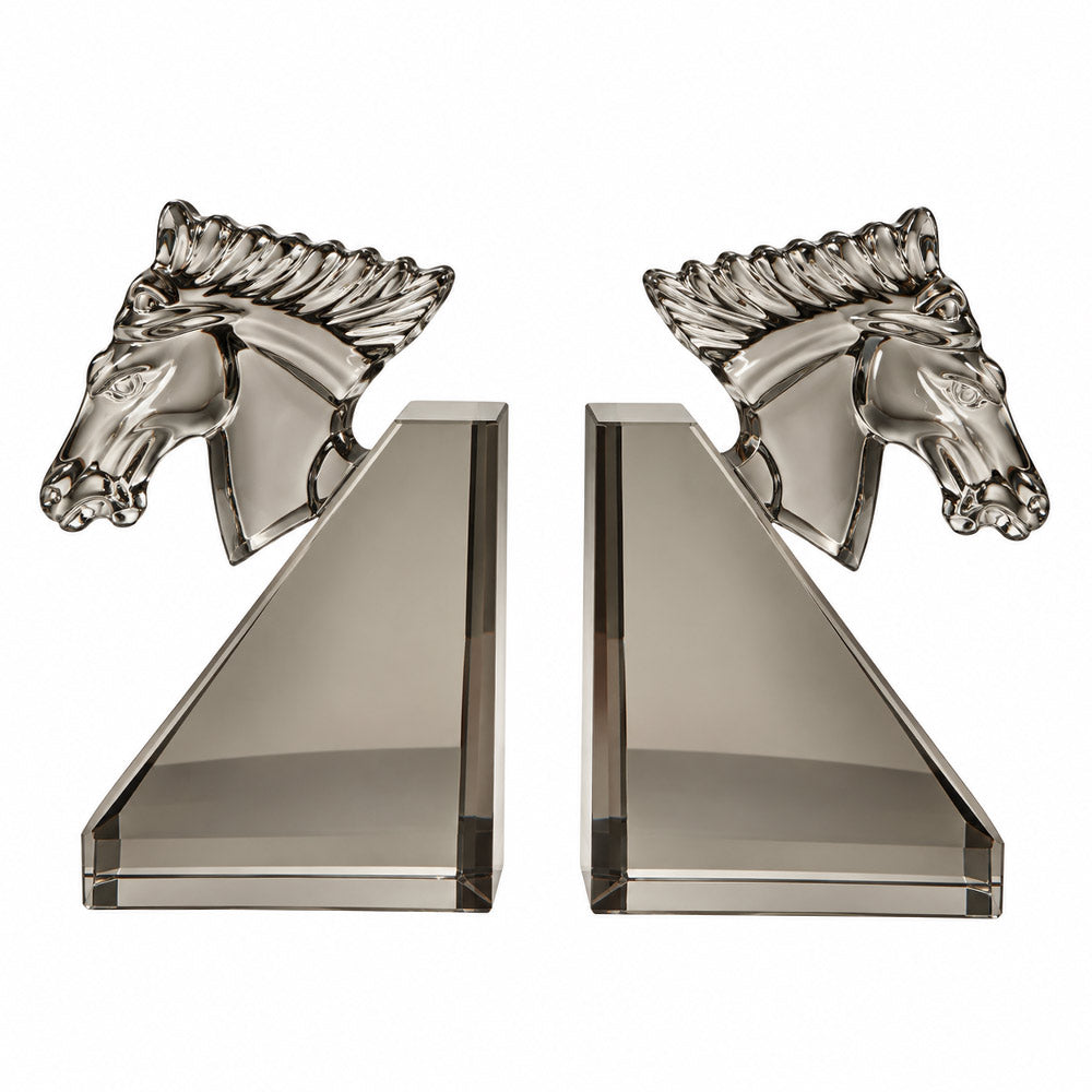 Equine Crystal Bookends, Set of 2 - Smoke