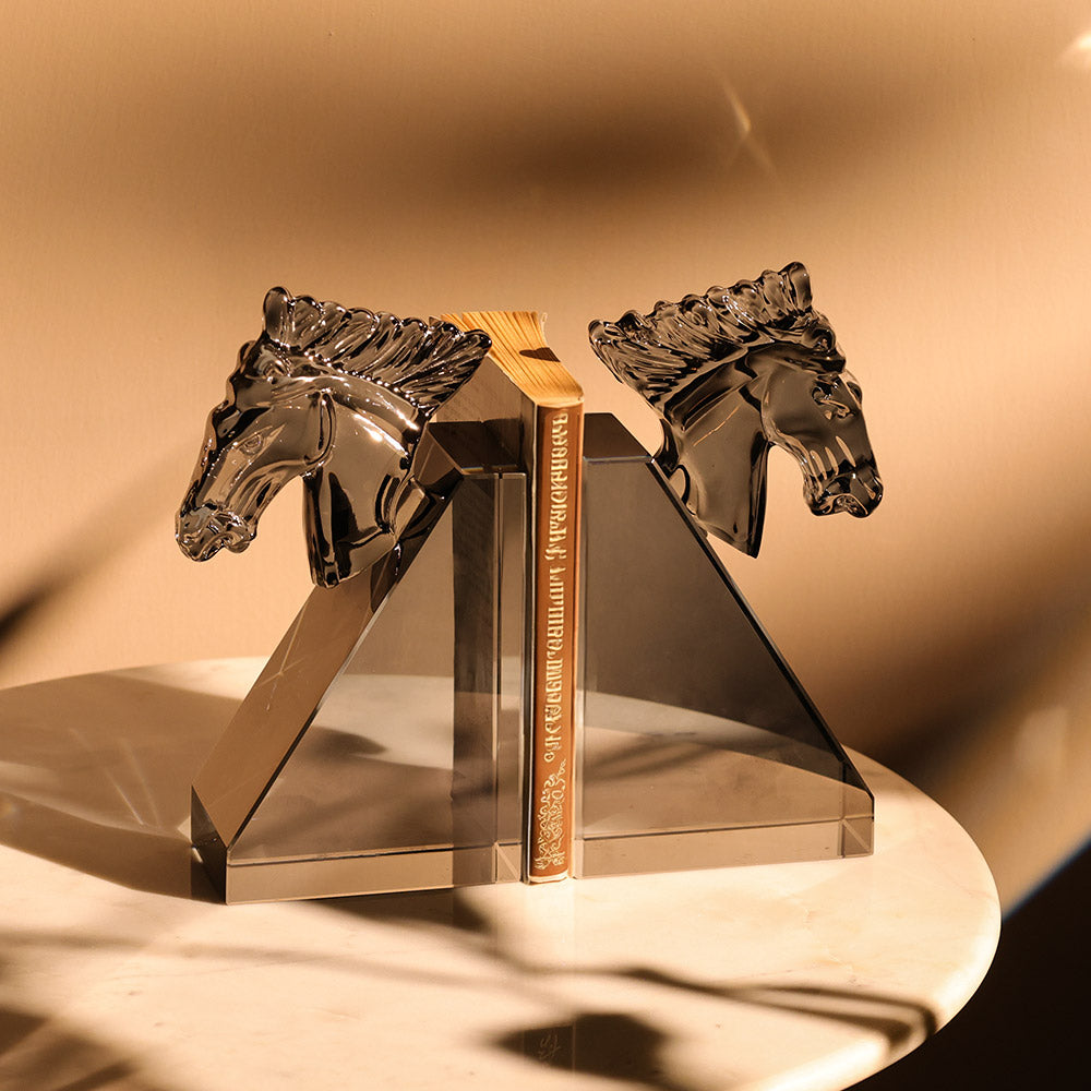 Equine Crystal Bookends, Set of 2 - Smoke