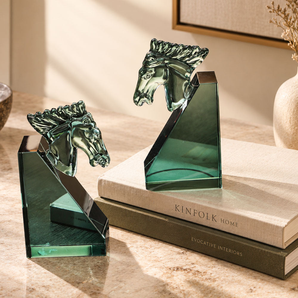 Equine Crystal Bookends, Set of 2 - Turquoise