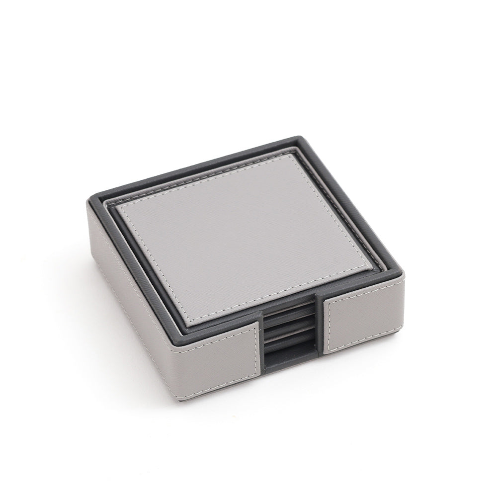 Espra Square Coasters with Holder, Set of 4 - Light Grey