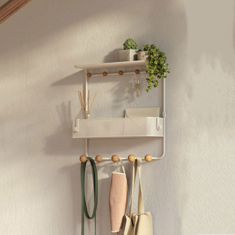 Estique Wall Shelf With Hooks - White