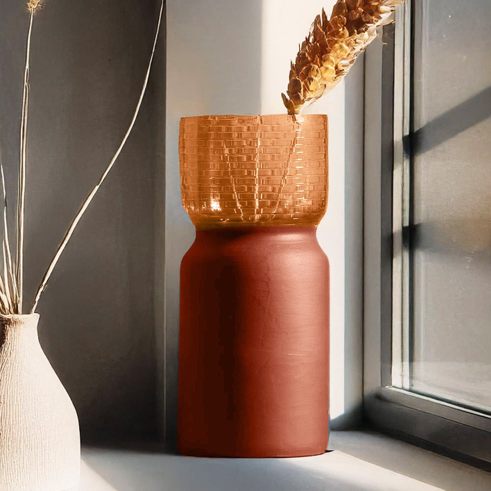 Estonia Dual-Toned Glass Vase Tall - Terracotta