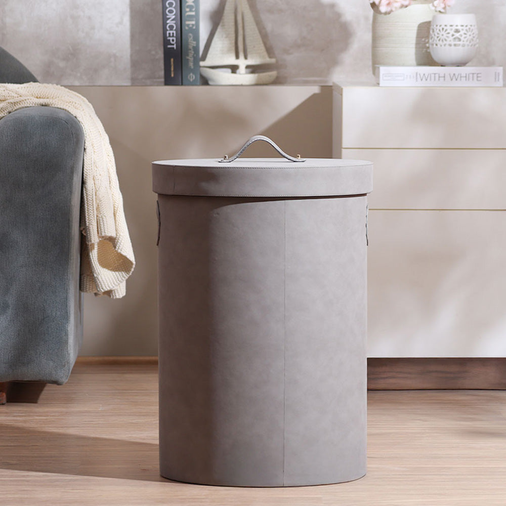 Ethel Round Laundry Bin with Lid - Grey