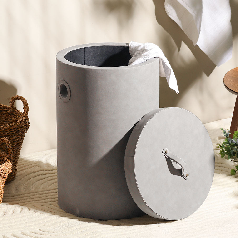 Ethel Round Laundry Bin with Lid - Grey