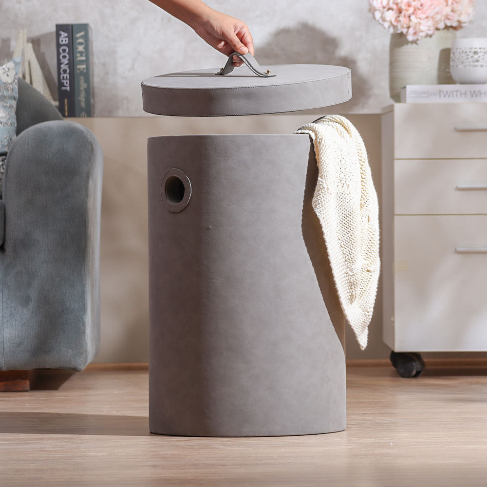 Ethel Round Laundry Bin with Lid - Grey