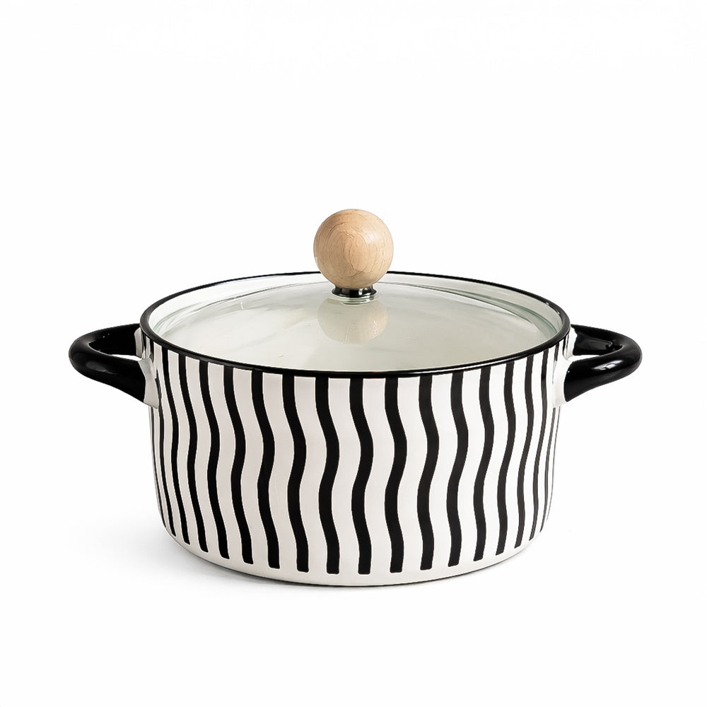 Eva Ceramic Serving Pot with Glass Lid - Black Lines