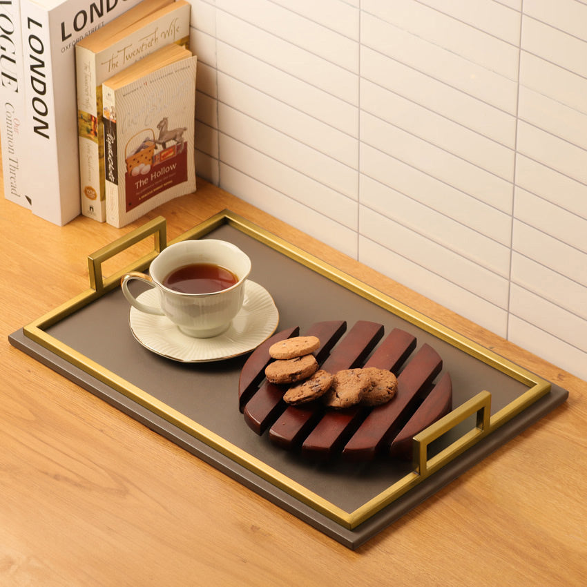Everly Serving Tray - Dark Grey & Gold