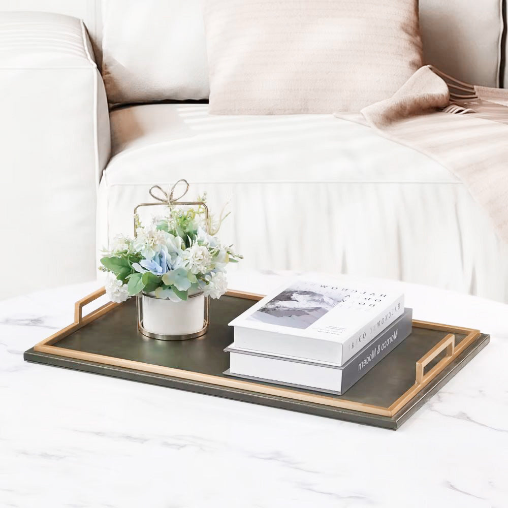 Everly Serving Tray - Dark Grey & Dull Gold