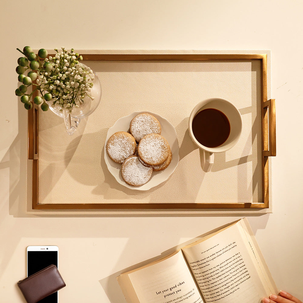 Everly Serving Tray - Ivory & Dull Gold