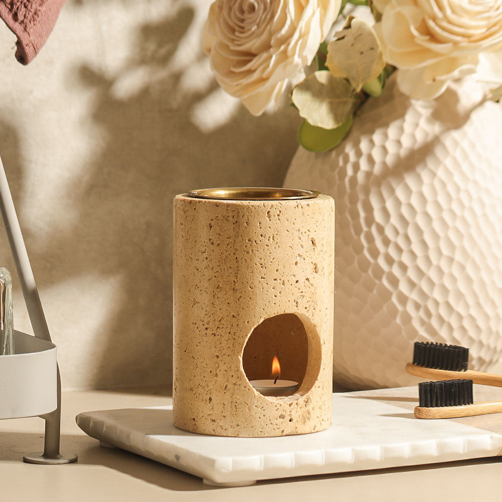 Inah Travertine Marble Aroma Diffuser - Sand Gold