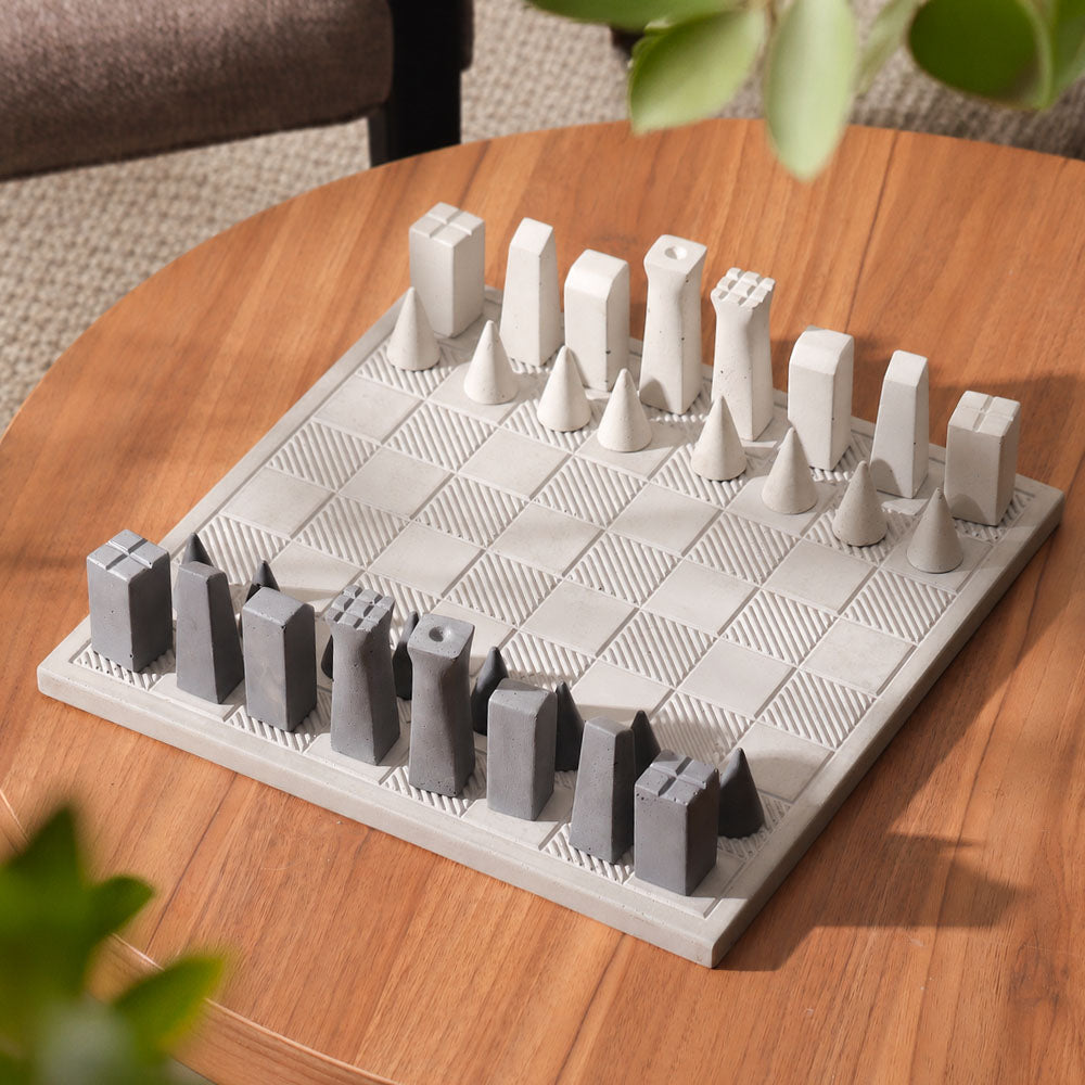 Exon Concrete Tabletop Chess Set - Grey