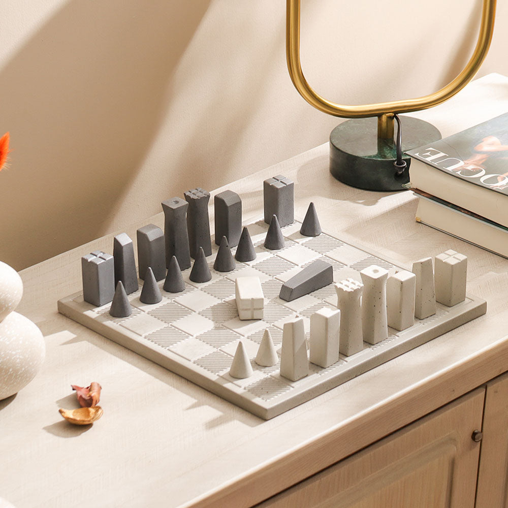 Exon Concrete Tabletop Chess Set - Grey