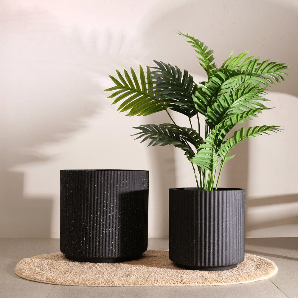 Zena Barrel Planters, Set of 2 - Speckled Black