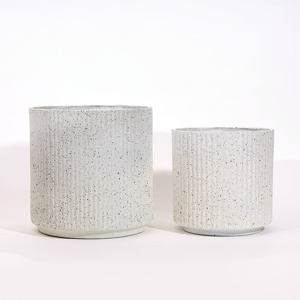 Zena Barrel Planters, Set of 2 - Speckled White