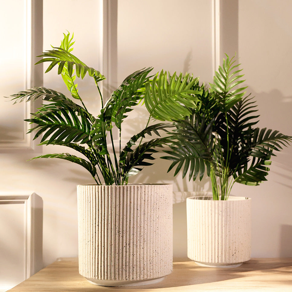 Zena Barrel Planters, Set of 2 - Speckled White