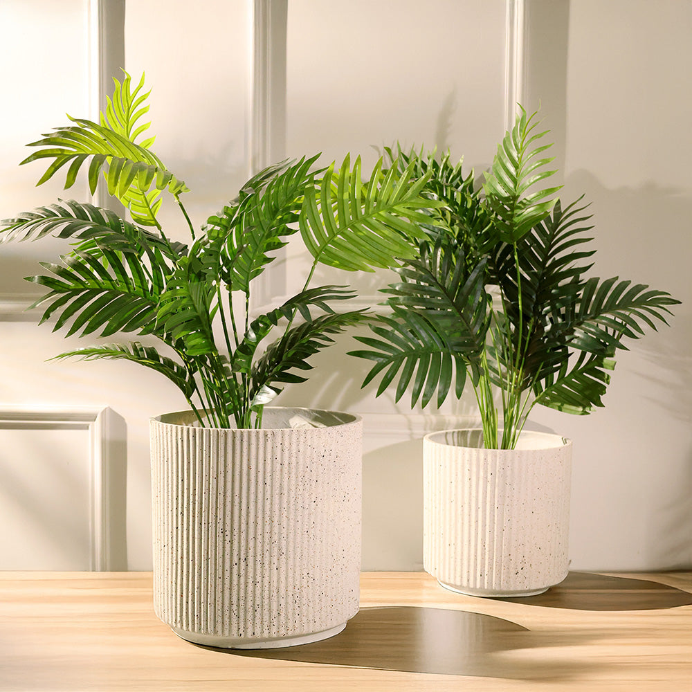 Zena Barrel Planters, Set of 2 - Speckled White