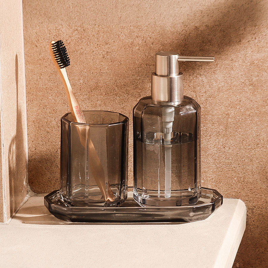 Facet 3-piece Glass Bathroom Set - Smoke