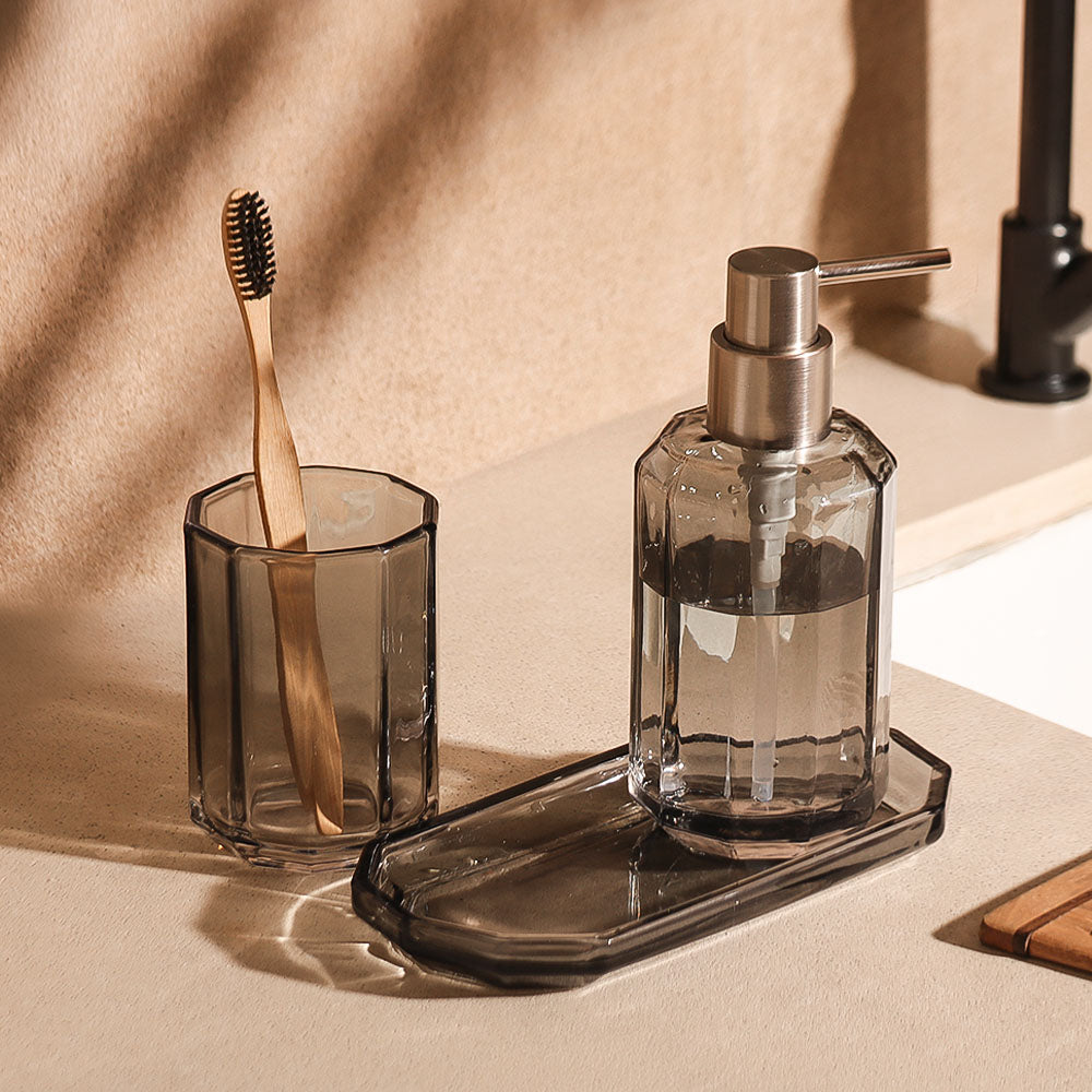 Facet 3-piece Glass Bathroom Set - Smoke