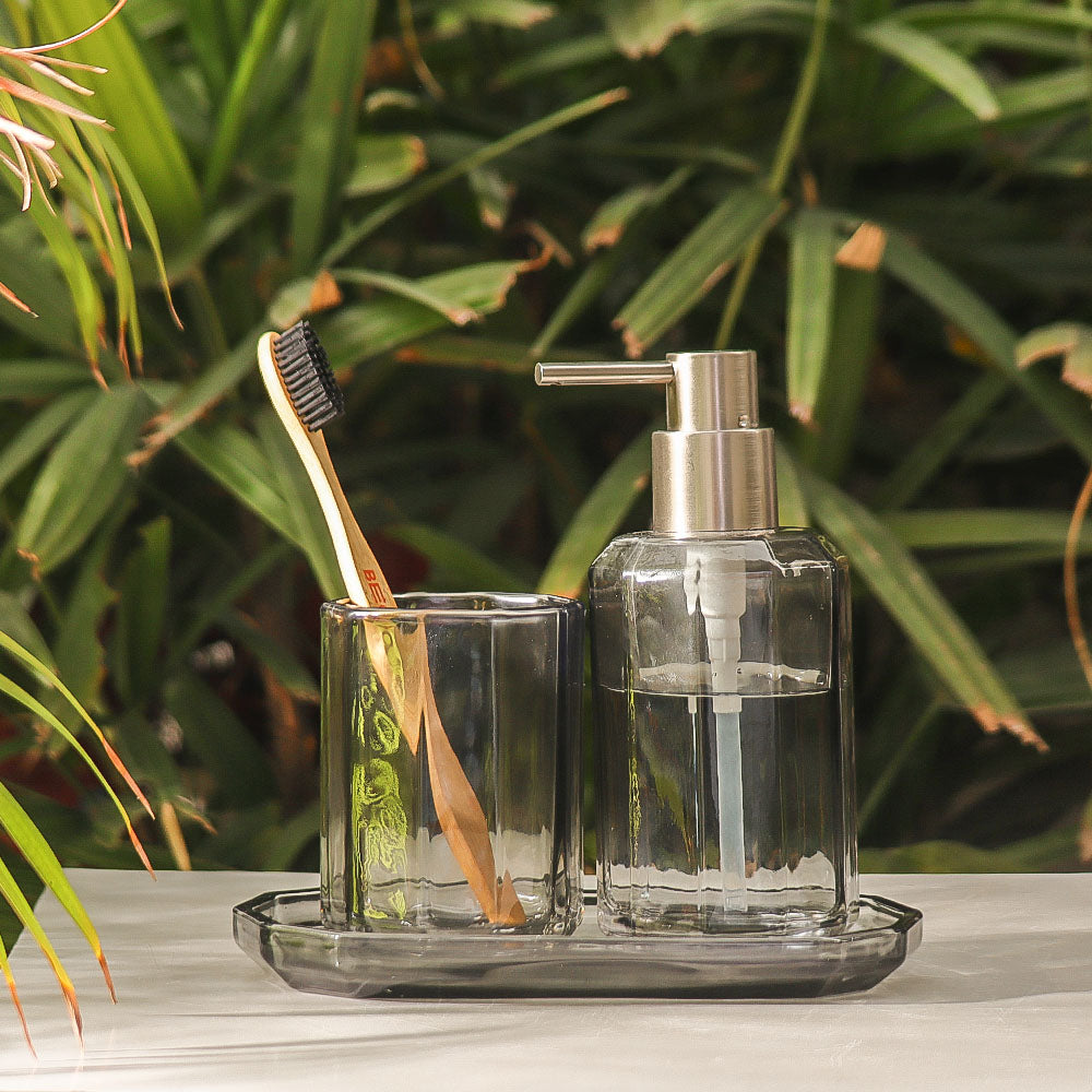 Facet 3-piece Glass Bathroom Set - Smoke