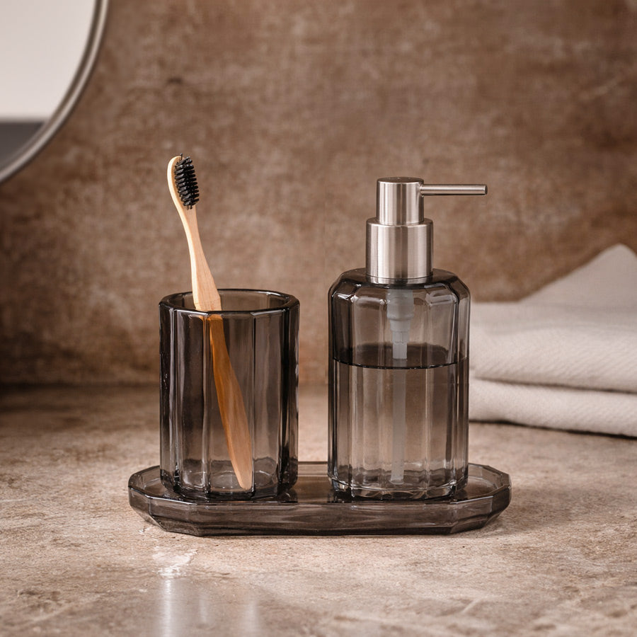 Facet 3-piece Glass Bathroom Set - Smoke