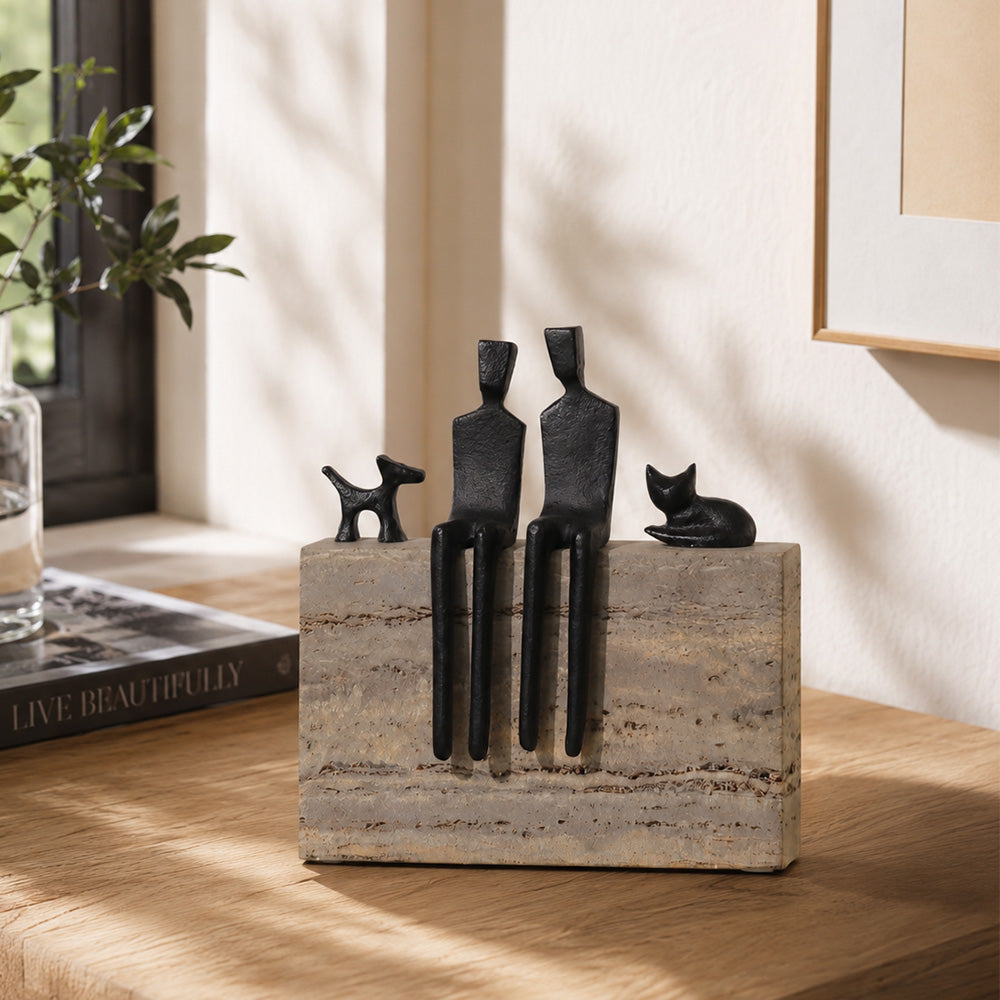 Familia Metal & Marble Sculpture Large - Grey Black