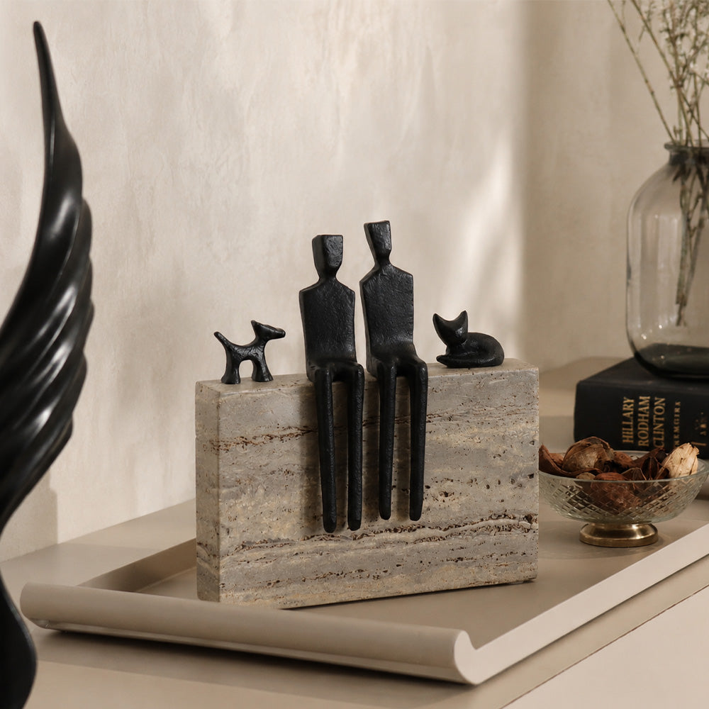 Familia Metal & Marble Sculpture Large - Grey Black
