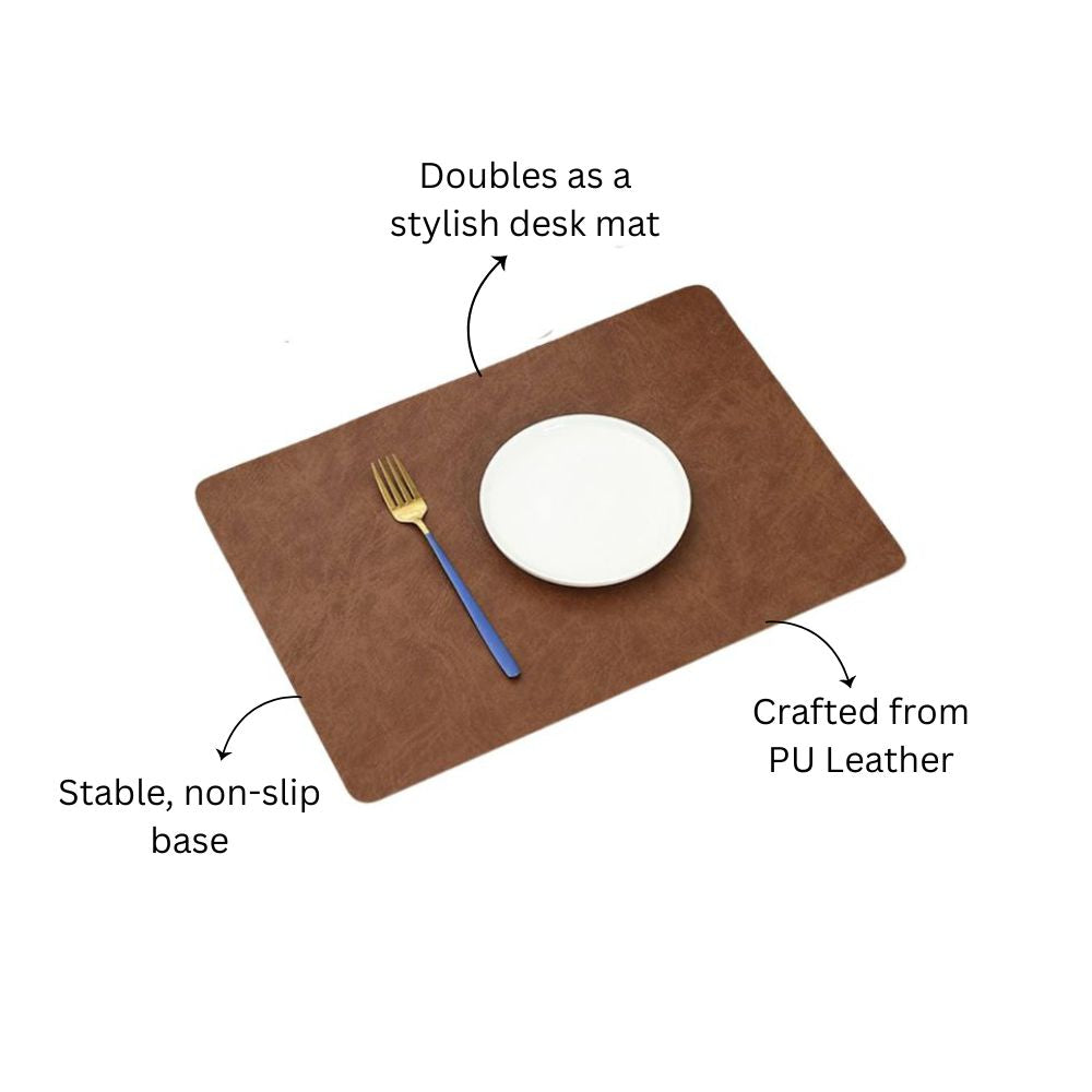 Faux Leather Rectangular Placemats, Set of 2 - Tan Brown