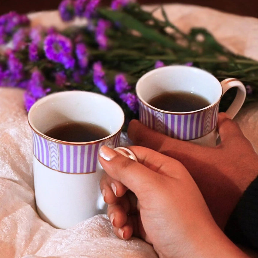 Fete Classic Coffee Mugs, Set of 2 - Stripe Purple