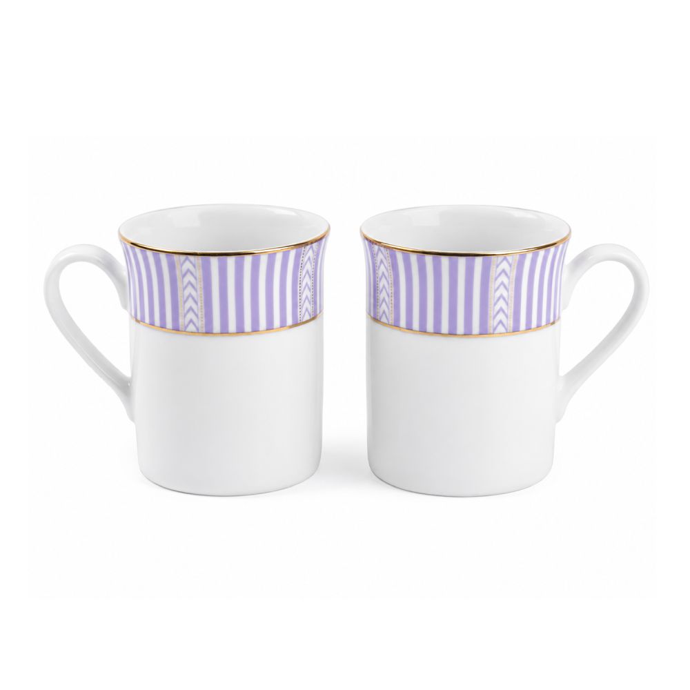 Fete Classic Coffee Mugs, Set of 2 - Stripe Purple