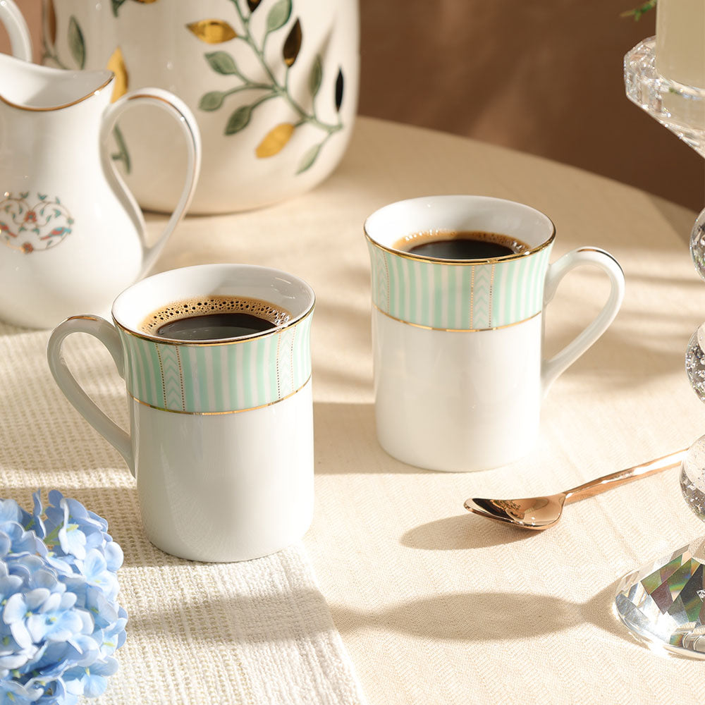 Fete Classic Coffee Mugs, Set of 2 - Stripe Green