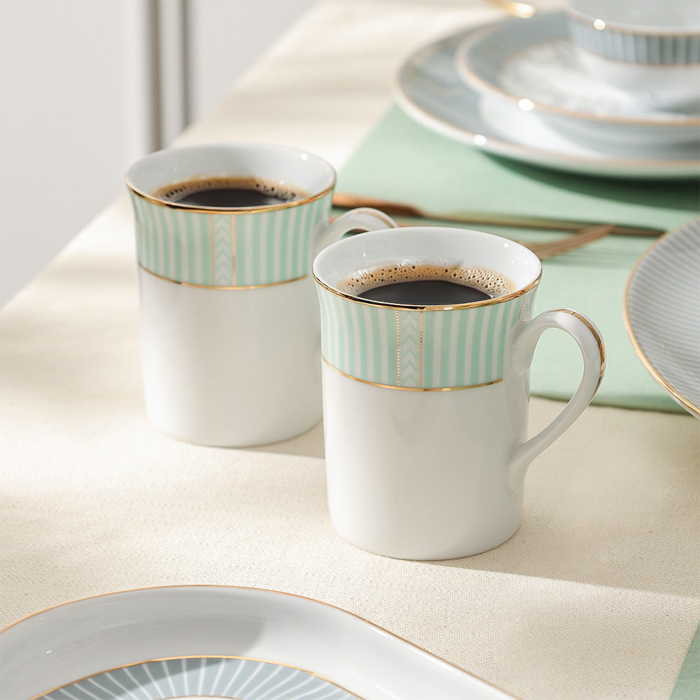 Fete Classic Coffee Mugs, Set of 2 - Stripe Green