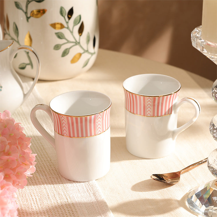 Fete Classic Coffee Mugs, Set of 2 - Stripe Pink