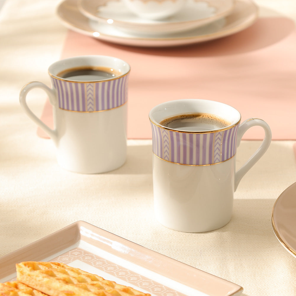Fete Classic Coffee Mugs, Set of 2 - Stripe Purple