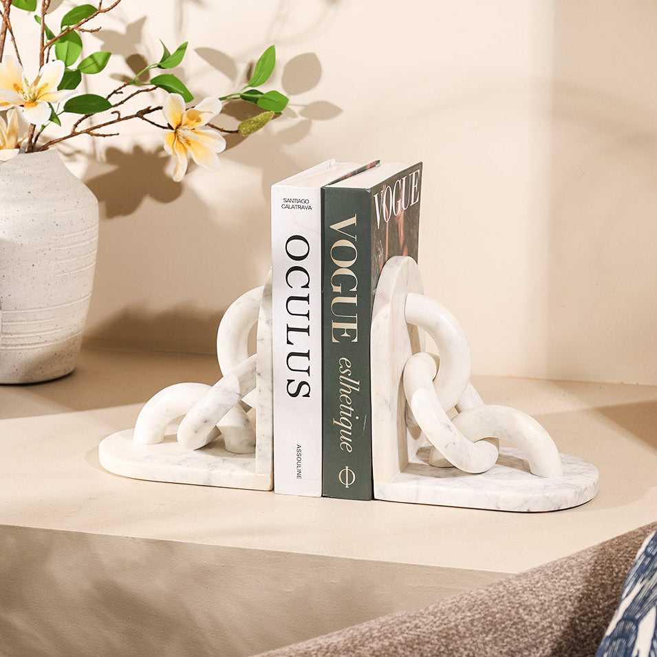 Fetters Marble Bookends, Set of 2 - White